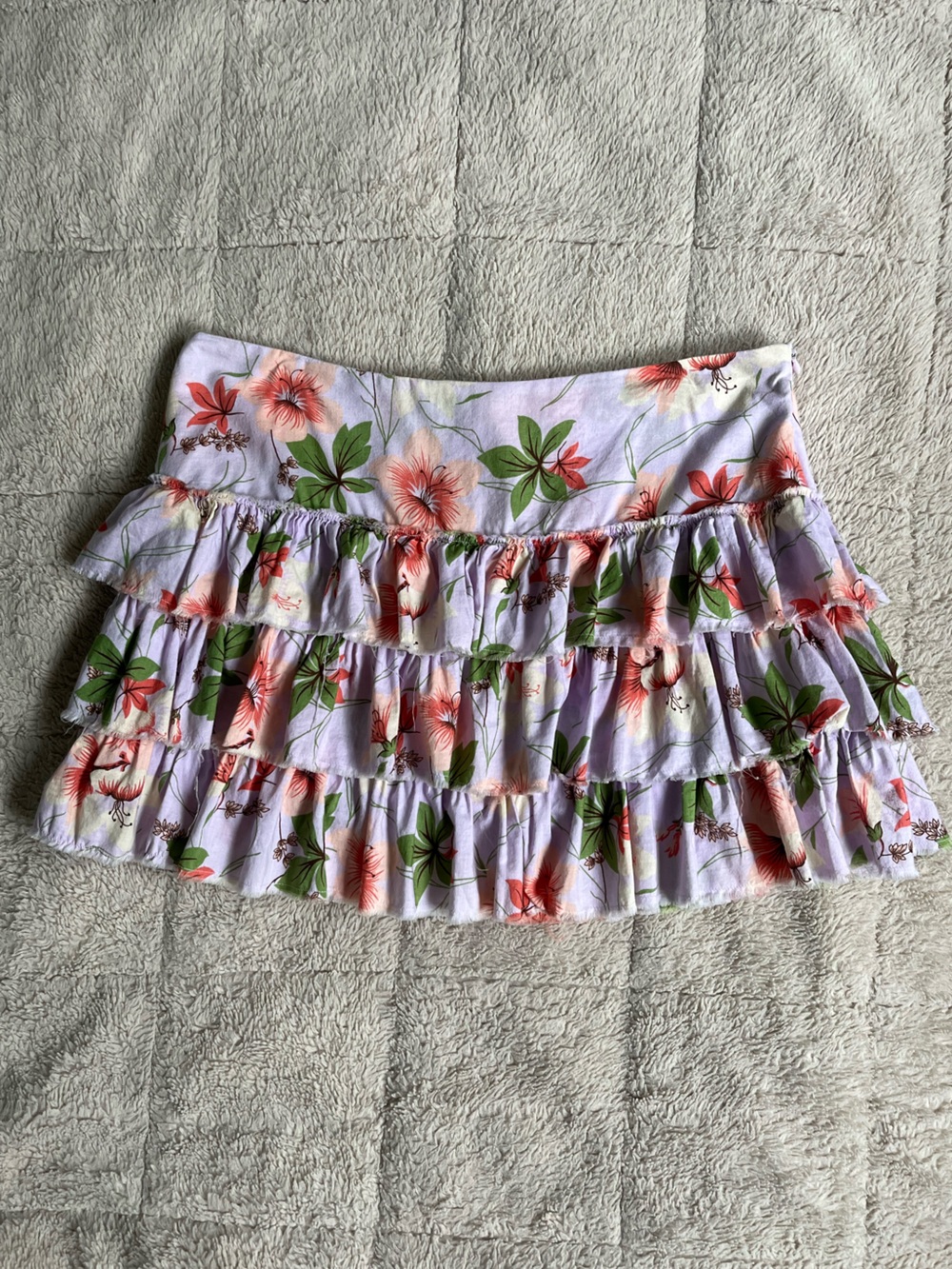 Y2K Cottagecore American Eagle Floral Tiered Ruffle Cotton Boho Mini Skirt